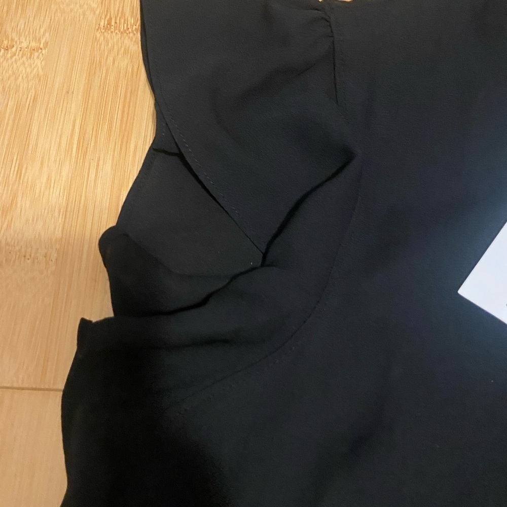 Calvin Klein Women's Flutter Sleeve Lightweight Black Button-Down Shirt - Picture 4 of 6